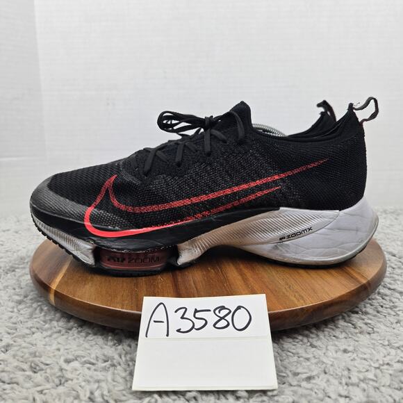 Nike Mens 12 Air Zoom Tempo Next% Flyknit Black Flash Crimson Road Running Shoe - Picture 1 of 12